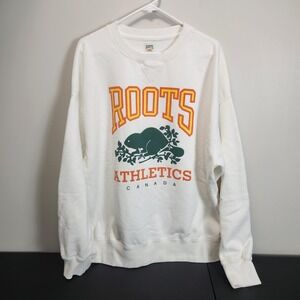 Roots Canada Classic Green Beaver Logo Sweater Unisex Size Large